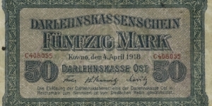 50 Mark -  Darlehnskasse Ost. Banknote