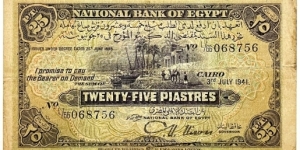 25 Piastres (National Bank / Kingdom of Egypt 1941) Banknote