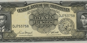 20 Pesos - Andres Bonifacio, Emilio Jacinto Banknote