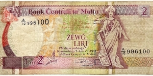 2 Liri (Anthony Galdes signature / 1994 Issue) Banknote