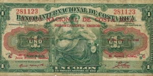 COSTA RICA 1 Colon 1943 Banknote