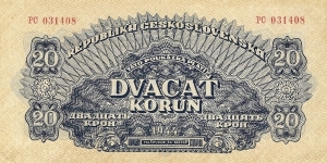 CZECHOSLOVAKIA 20 Korun 1944 Banknote