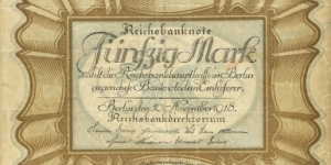 GERMANY 50 Mark 1918 Banknote