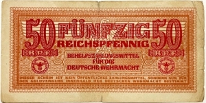 50 ReichsPfennig(AUXILIARY PAYMENT CERTIFICATE /WEHRMACHT ARMED FORCES Third Reich 1942)  Banknote