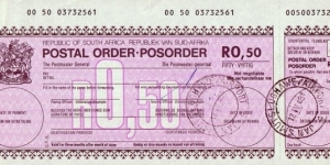 South Africa 1984 50 Cents postal order.

Issued at Jan Smuts Airport, Johannesburg (Transvaal). Banknote