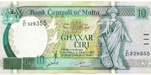 10 Liri (Anthony Galdes signature / 1994 Issue) Banknote