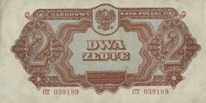 Poland 2 Złote 1944 Banknote