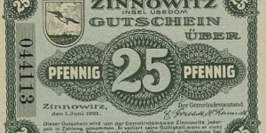 25 Pfennig Notgeld - Zinnowitz. Banknote