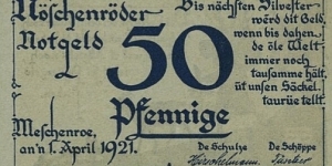 50 Pfennig Notgeld - Meschenroe. Banknote