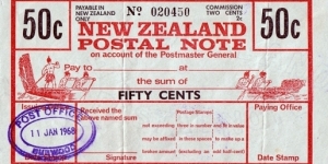 New Zealand 1968 50 Cents postal note.

Issued at Burwood (Christchurch). Banknote