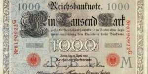 German Empire 1000 Mark 1910 Banknote