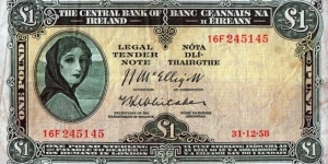 Ireland 1958 1 Pound. Banknote