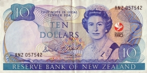 New Zealand 1990 10 Dollars.

RNZ = Radio New Zealand. Banknote