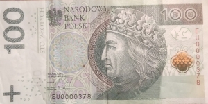 Poland 100 Złotych.
EU0000378 Banknote