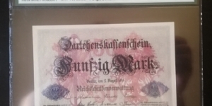 Darlehenkassenschein 50 Mark Germany PMG grading Banknote