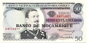 50 Escudos (overprinted in 1976 /consecutive series 1 of 2 - A 475 9 475)  Banknote