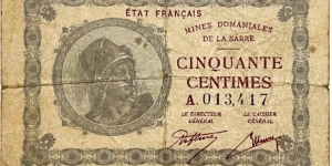50 Centimes (League of Nations mandate - Sarre / SAAR 1919) Banknote