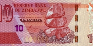 Zimbabwe 2020 10 Dollars. Banknote