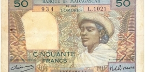 50 Francs (Madagascar and Comoros 1950) Banknote