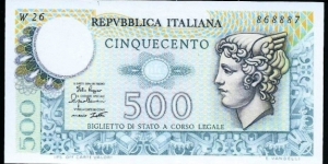 (Reproduction) / 500 Lire / pk (94) / (1974 & 1979) Banknote