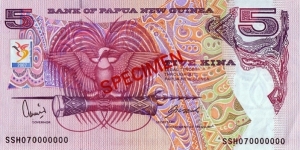 Papua New Guinea 2007 5 Kina.

South Pacific Games.

Specimen. Banknote