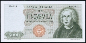 (Reproduction) / 5.000Lire / pk (98a) / (1964)  Banknote