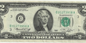 USA 2 Dollars 1976, commemorative first issue Banknote