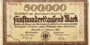 500.000 Mark (Deutsche Reichsbahn / Dresden)  Banknote