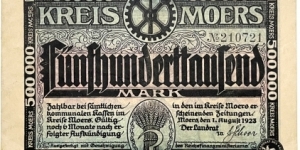 500.000 Mark (Local Issue / Kreis Moers - Wesel / Weimar Republic 1923)  Banknote