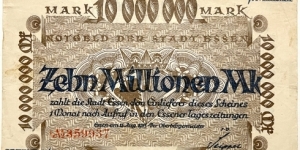 10.000.000 Mark (Local Issue / Essen Municipality / Weimar Republic 1923) Banknote
