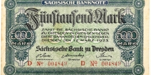 5000 Mark (Regional Issue / Saxony Note Issuing Bank of Dresden / Weimar Republic 1923) Banknote