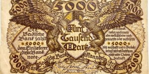 5000 Mark (Regional Issue / Baden Note Issuing Bank - Weimar Republic 1922)  Banknote