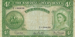 BAHAMAS 4 Shillings 1953 Banknote