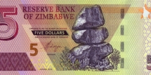 Zimbabwe 2019 5 Dollars. Banknote