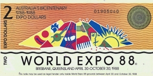 AUSTRALIA 2 Dollars 1988 World Expo Banknote