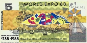 AUSTRALIA 5 Dollars 1988 World Expo Banknote