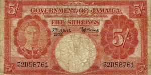 JAMAICA 5 Shillings 1955 Banknote