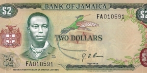 JAMAICA 2 Dollars 1970 Banknote