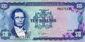 JAMAICA 10 Dollars 1981 Banknote