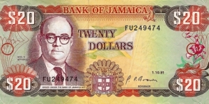 JAMAICA 20 Dollars 1991 Banknote