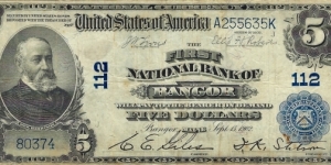 THE FIRST NATIONAL BANK OF BANGOR MAINE 5 Dollars 1902 Banknote