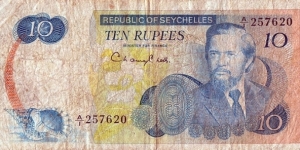 Seychelles N.D. (1976) 10 Rupees.

Sir James Mancham. Banknote