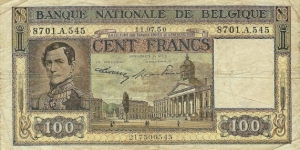 BELGIUM 100 Francs 1950 Banknote