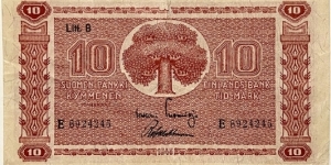 10 Markkaa (Litt.B / Tuomioja & Wahlman/ 1948)  Banknote