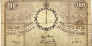 100 Markkaa Kullassa / Gold Mark (Peoples Commissariat Issue / Clas von Collan & Hisinger Jagerskiold signatures / 1918 issue) Banknote