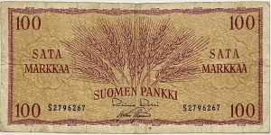 100 Markkaa (Rossi & Aspelund signatures) Banknote