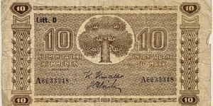 10 Markkaa (Litt.D / kivialho & Alsiala) Banknote