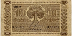 10 Markkaa (Litt.D / Raittinen & Carpelan)  Banknote