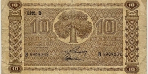 10 Markkaa (Litt.D / Rangell & Wahlman)  Banknote