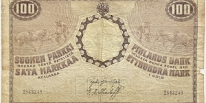 100 Markkaa Kullassa / Gold Mark (Peoples Commissariat Issue / Jarnefelt & Thesleff signatures / 1918 issue) Banknote